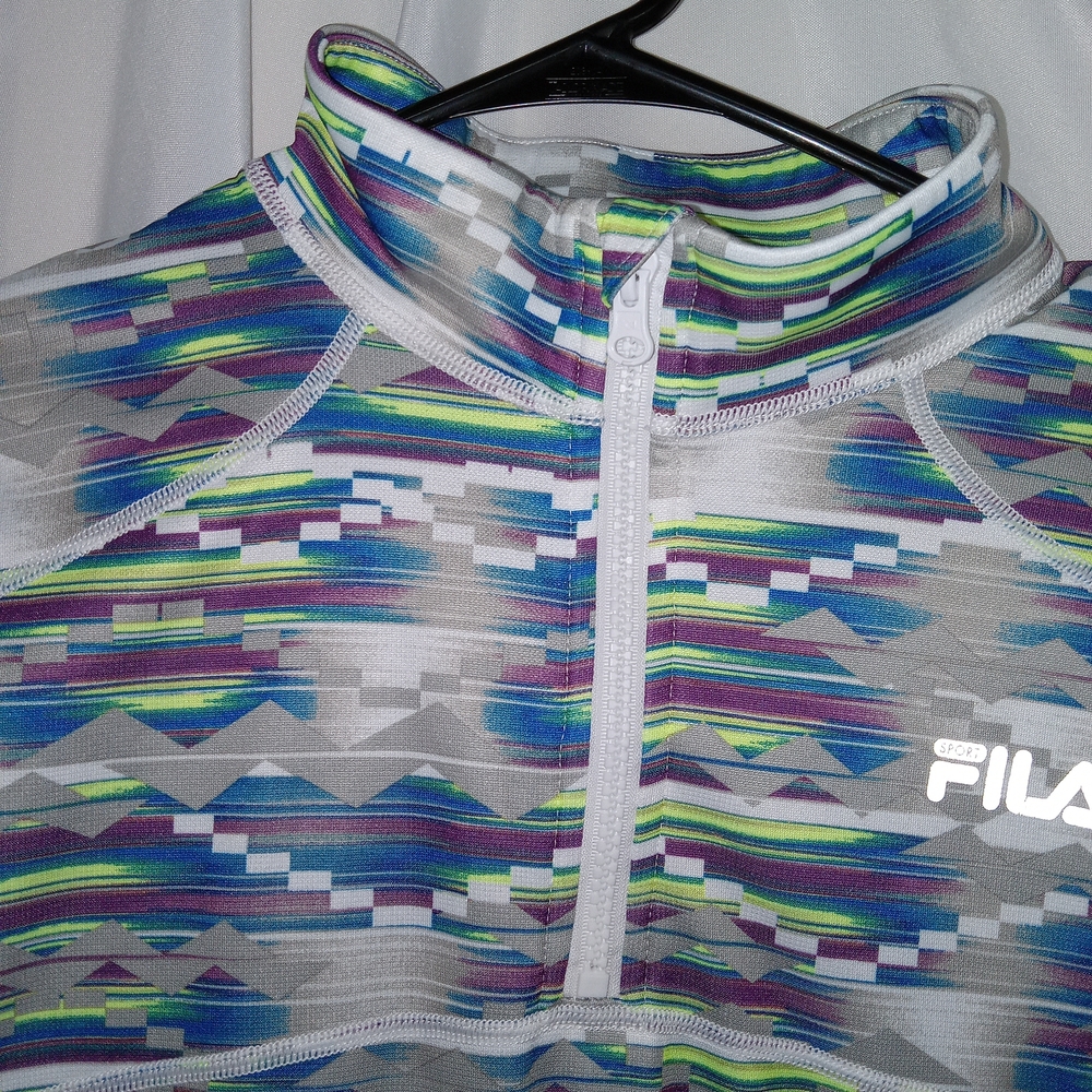 FILA Quarter Zip Pullover Geometric Neon Colors Fleece Lined Womens Size Large - Picture 6 of 15